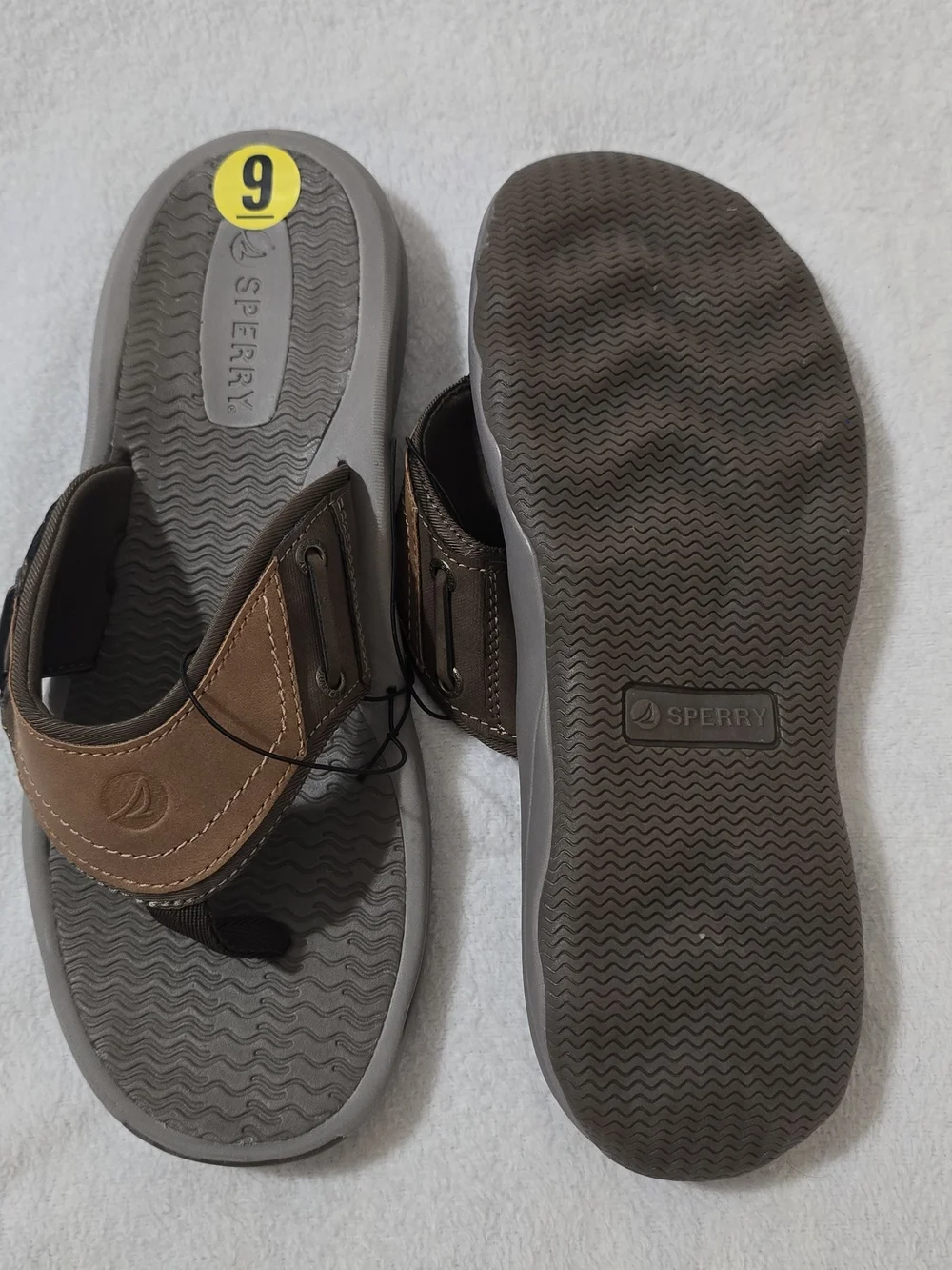 Sperry Brown Leather Flip Flops Men's 9